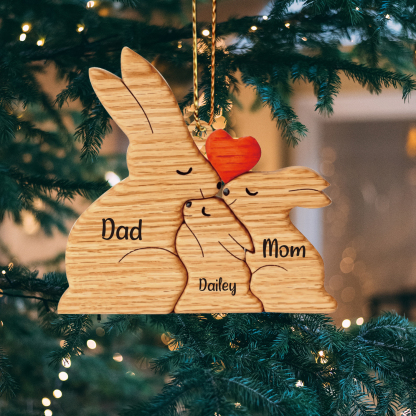 Navidad-Ornamento muñecos navideño de madera familia de conejos 3 nombres personalizados adorno del árbol-Jessemade ES