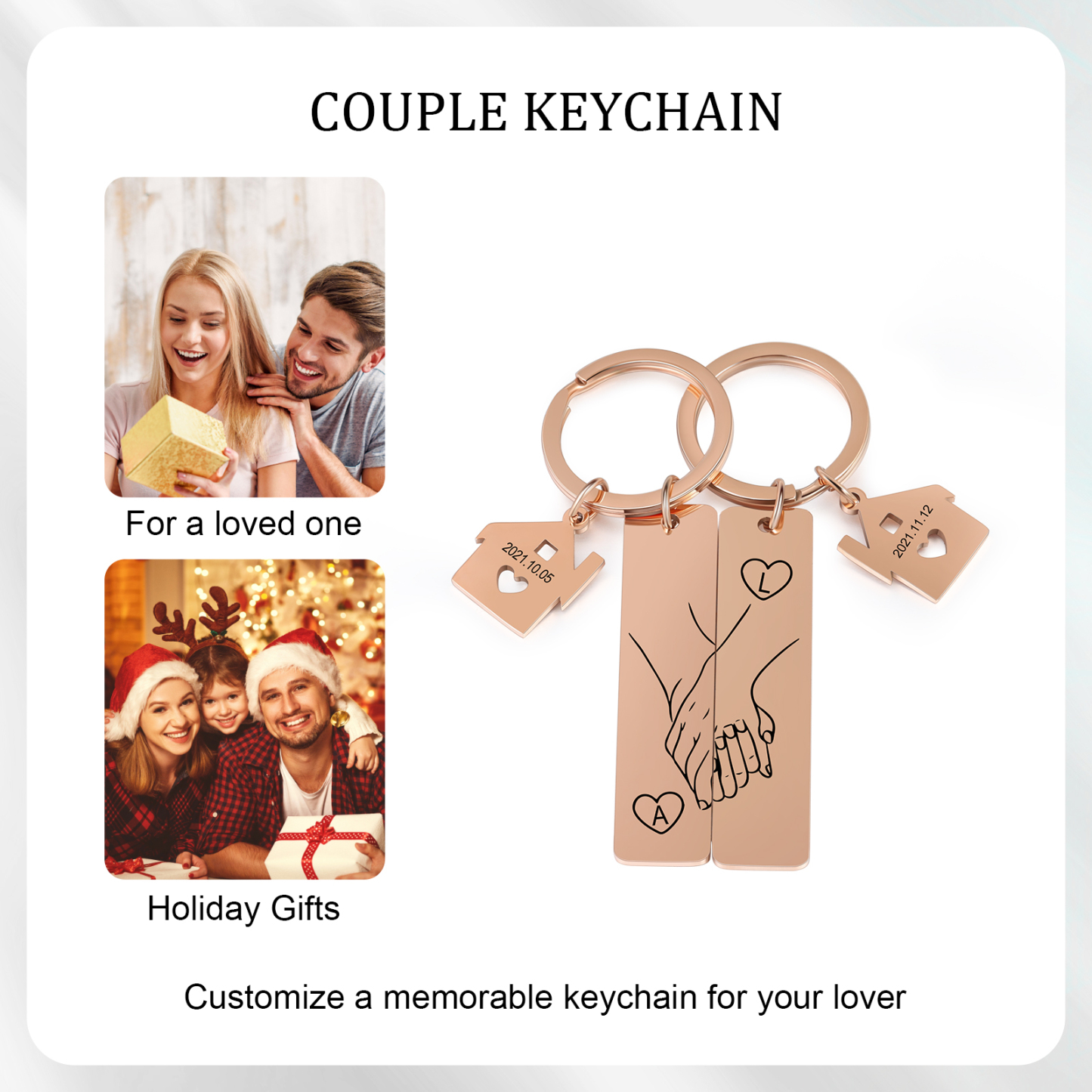 A mi querido-Llavero para pareja mano a mano 2 letras personalizadas con fecha-Jessemade ES