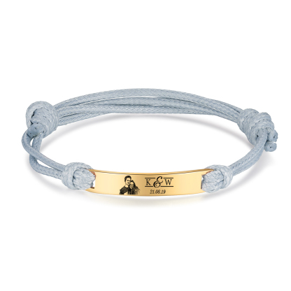 Pulseras de cuerda con placa personalizada con 2 letras, fecha y foto-Jessemade ES