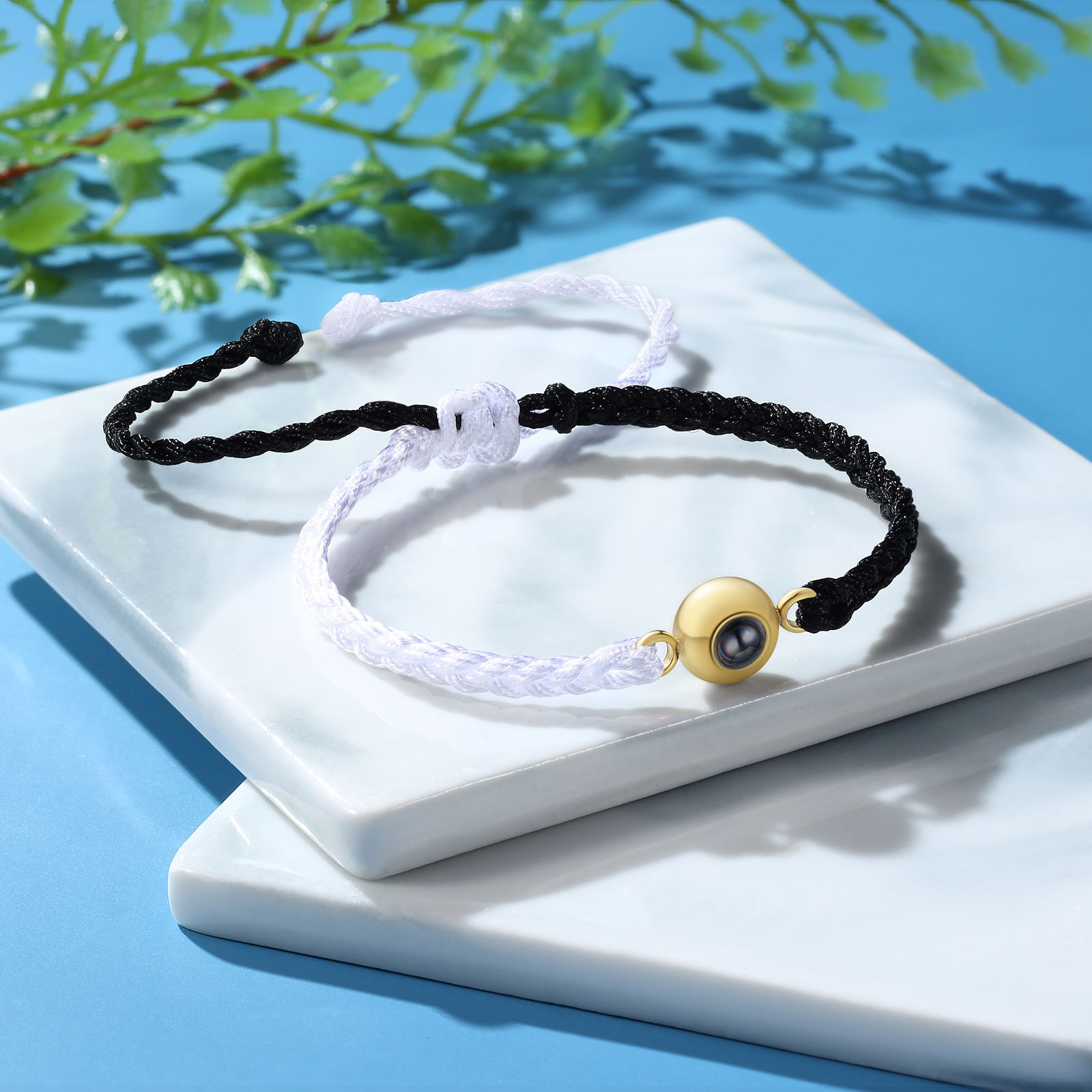 Pulsera de cuerda con proyección de foto en color con dije circular pulsera ajustable-Jessemade ES