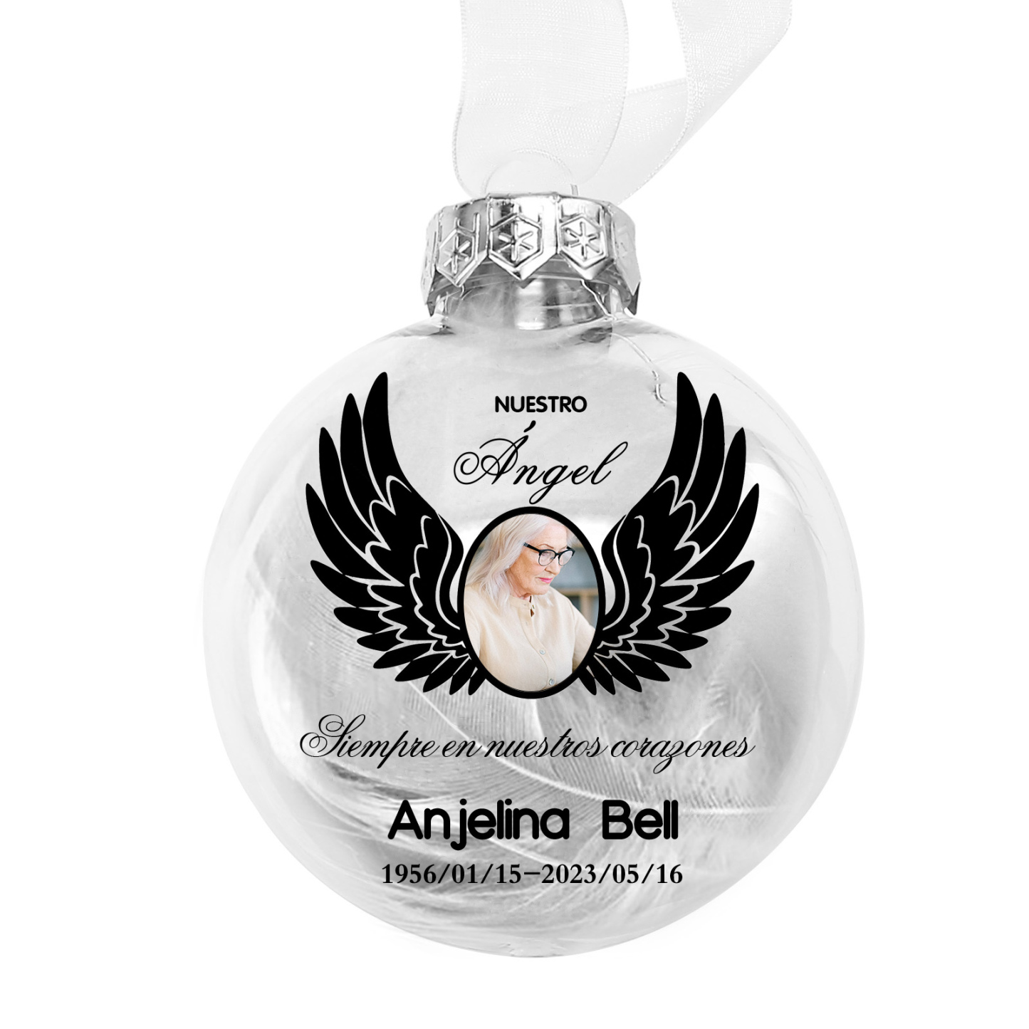 Bola navideña conmemorativa Adorno de Navidad 1 nombre, 1 foto y años personalizados con pluma -Jessemade ES