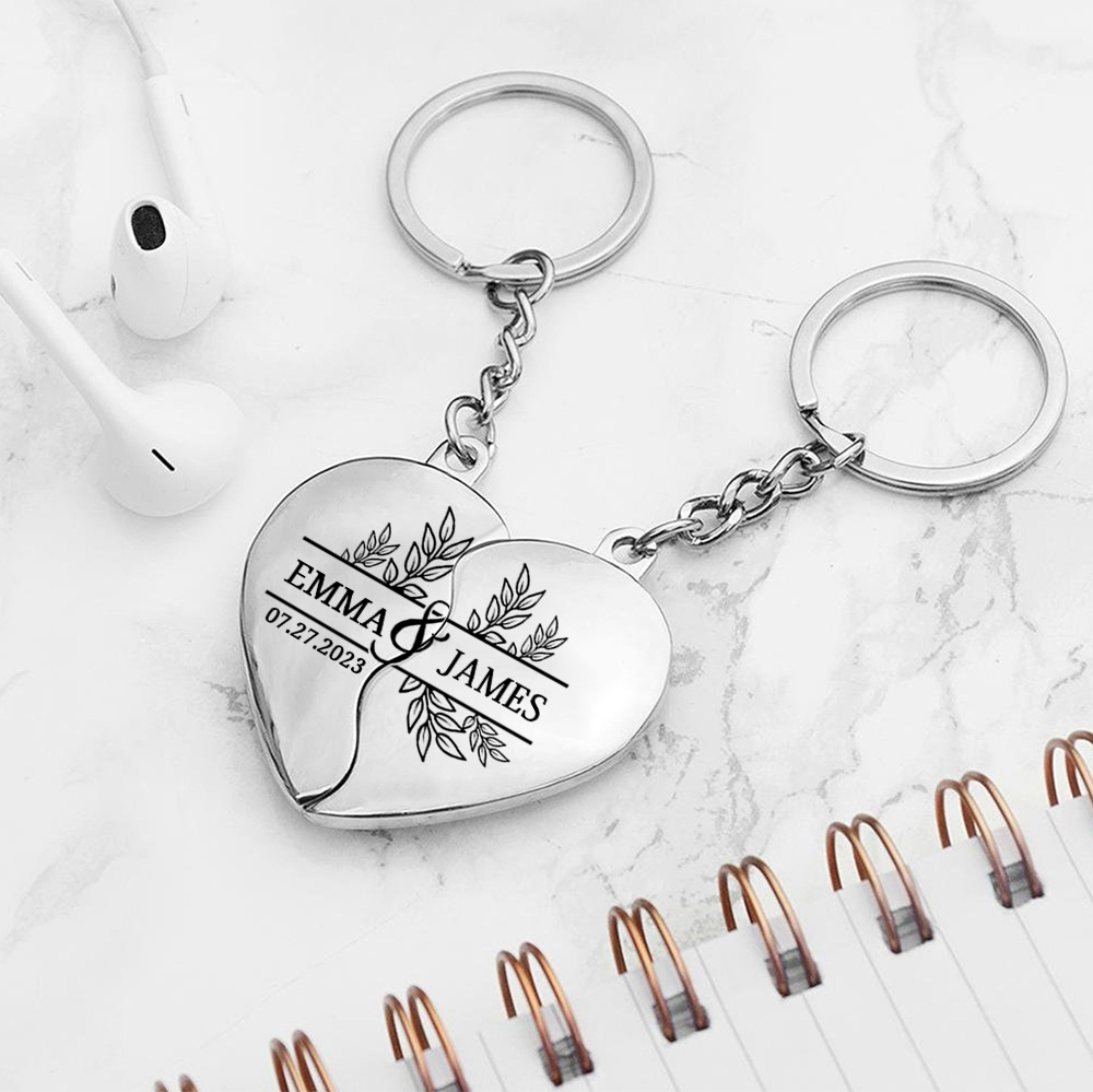 Llavero de corazón para pareja "Juntos un corazón completo" 2 nombres personalizados con fecha-Jessemade ES