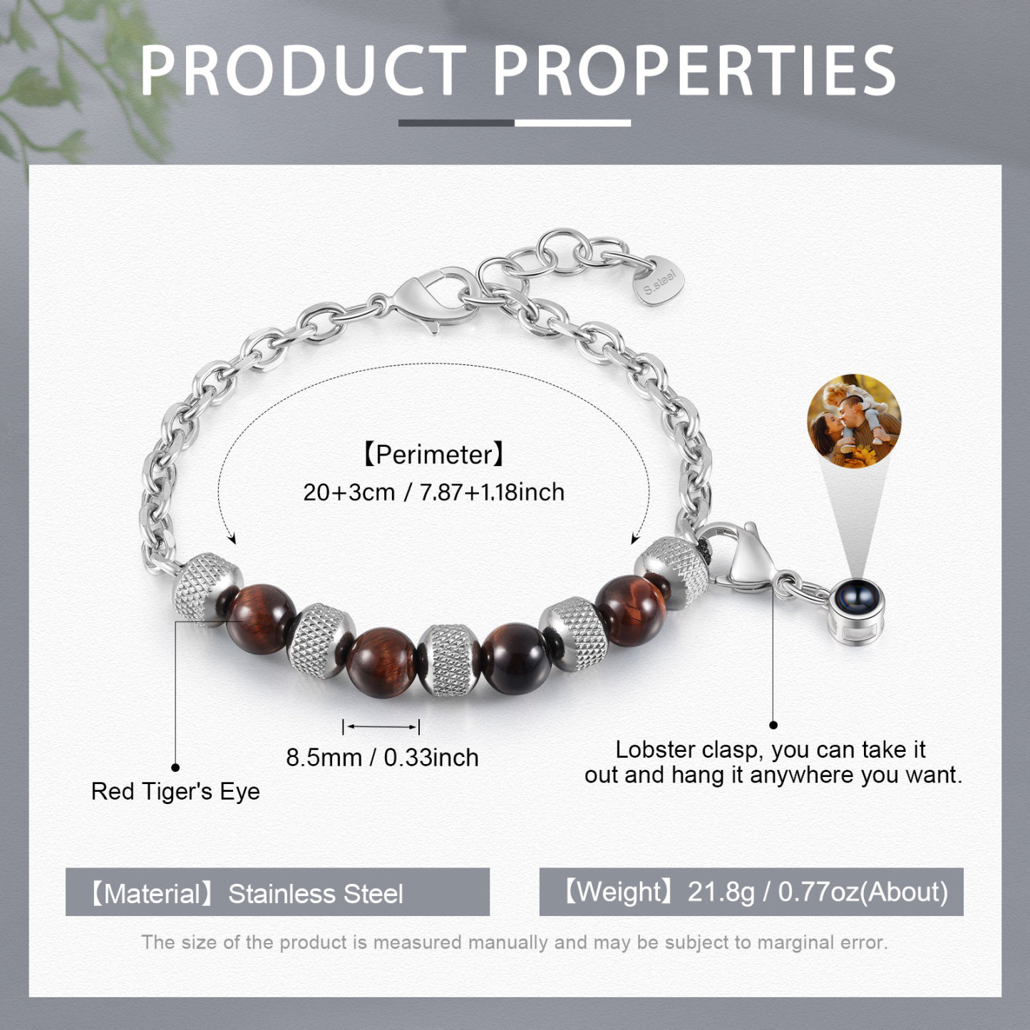 Pulsera de piedras con colgante de proyección de foto en color -Jessemade ES