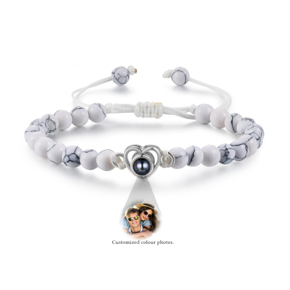 Pulsera de turquesa blanca sintética con proyección de foto en color con dije de corazón pulsera ajustable-Jessemade ES