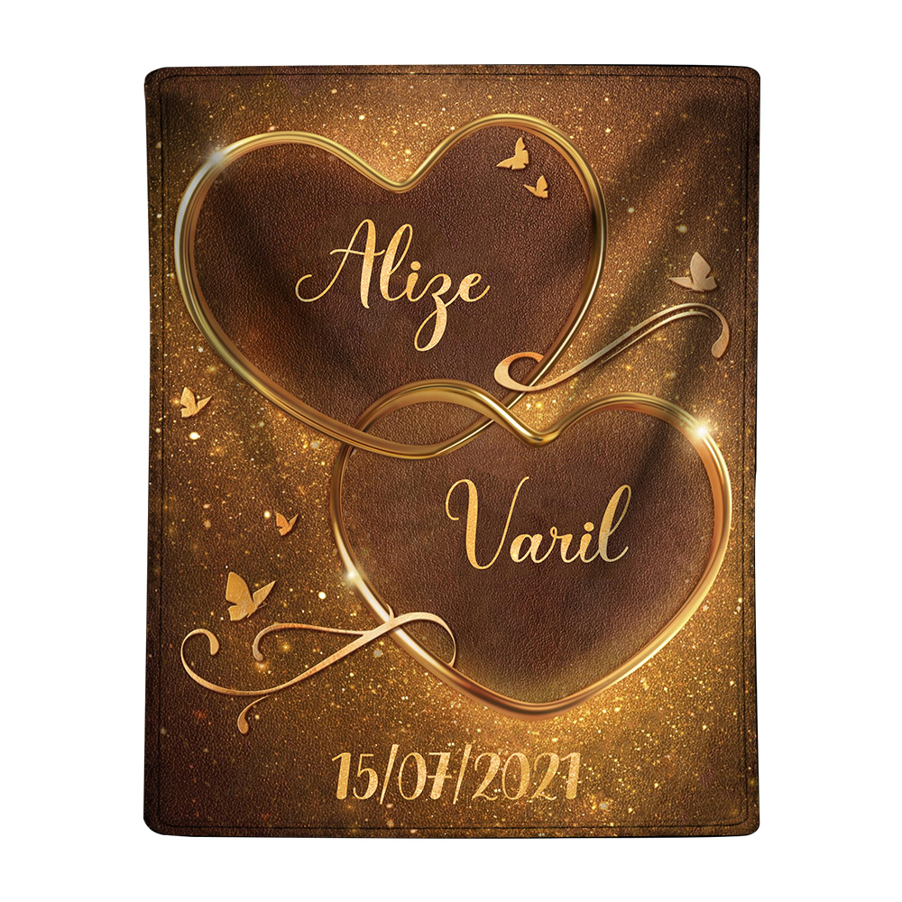 Pareja-Manta de buen calidad de corazón con corazón personalizada con nombres y fecha-Jessemade ES