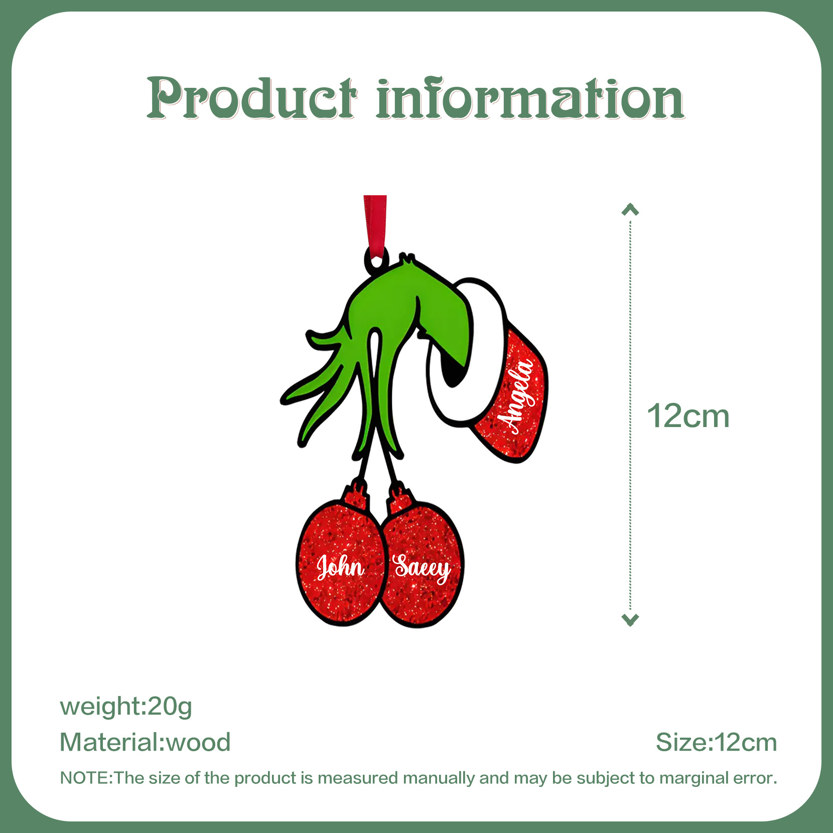 Navidad-Ornamento navideño de madera mano mágica con 3 nombres personalizados