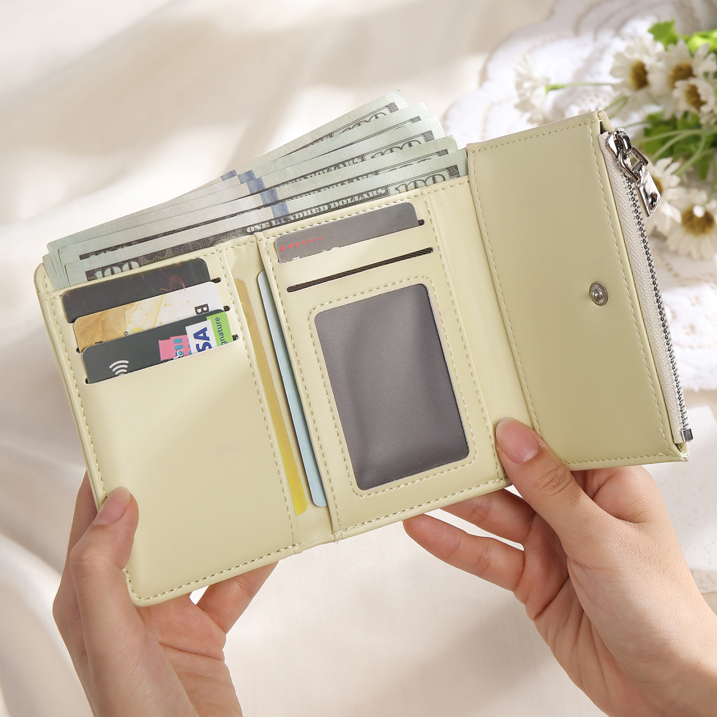 Cartera, billetera con 1 texto y 1 foto personalizados monedero clásico para mujer