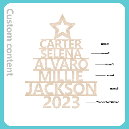 Navidad-Ornamento navideño de madera árbol de nombres con 5 nombres y año personalizados