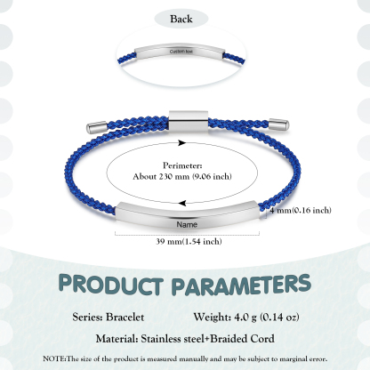 Pulsera de cuerda tejida a mano con nombre y texto personalizados seis colores placa plateada