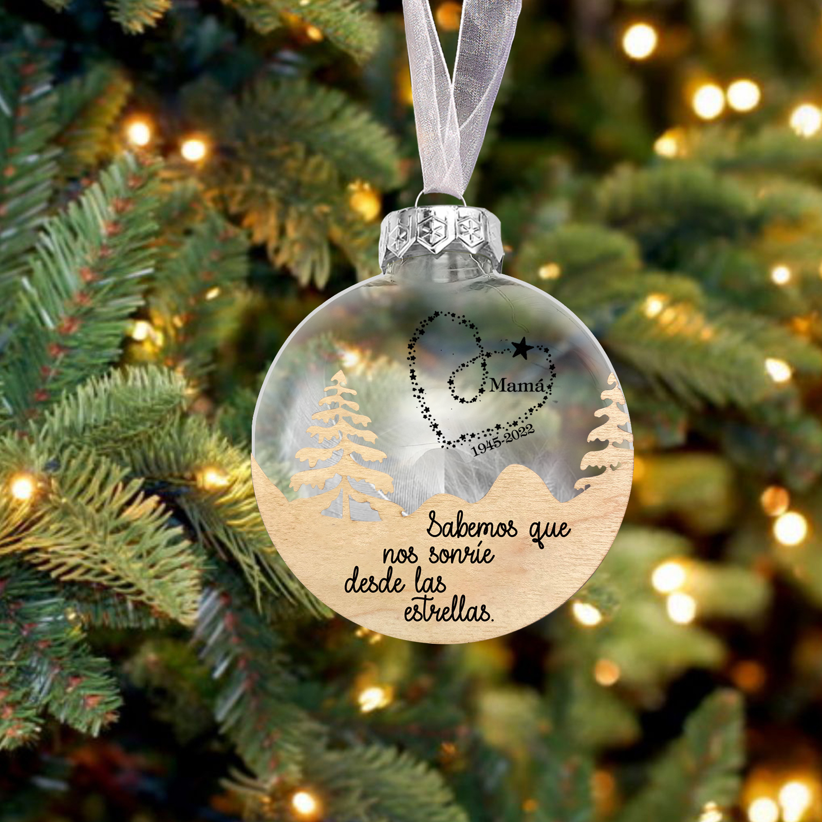Bola navideña conmemorativa Adorno de Navidad nombre y años personalizados con pluma -Jessemade ES