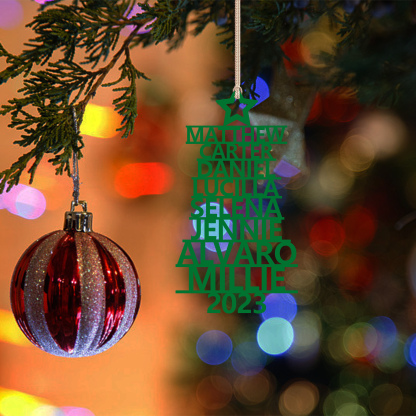 Navidad-Ornamento navideño de madera árbol de nombres con 8 nombres y año personalizados