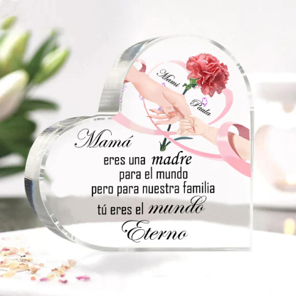 A mi mamá-Placa de acrílico en forma de corazón manos cogidas y frases amorosos 2 nombres personalizados-Jessemade ES