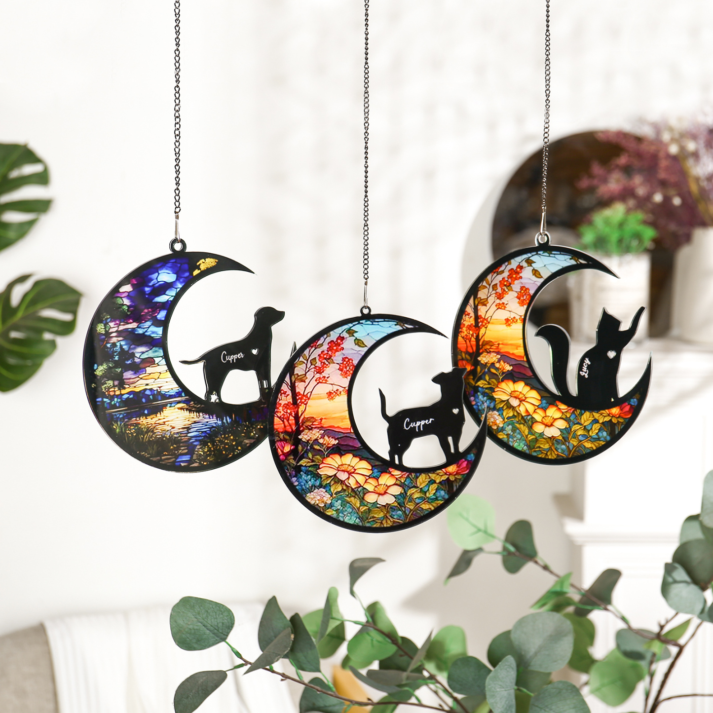 Navidad-Silueta de Perro o Gato Ornamento Navideño 1 nombre personalizado