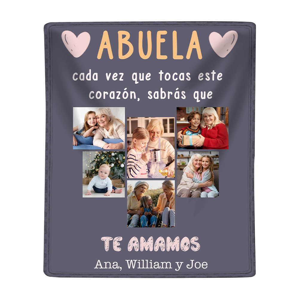 A mi abuela-Manta de buen calidad personalizada con 6 fotos y texto-Jessemade ES
