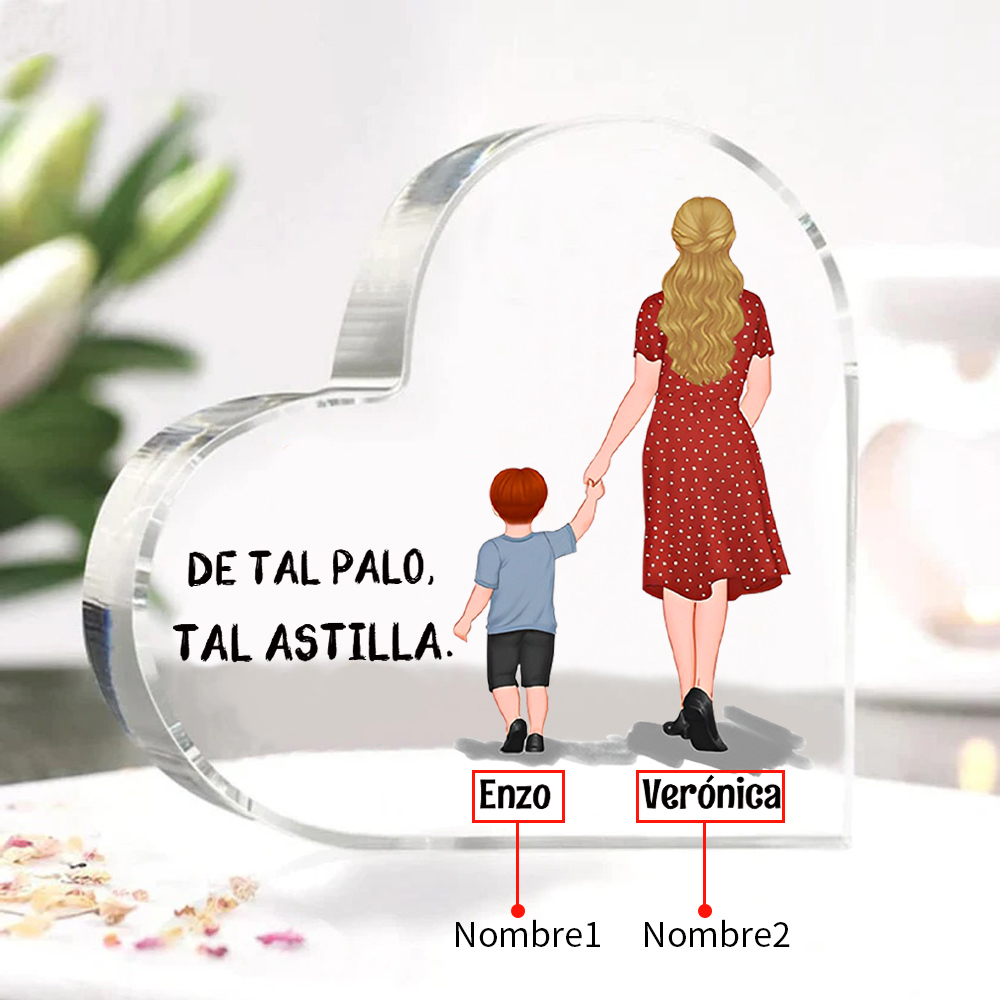 Placa de acrílico en forma de corazón mamá e hijos con 2-3 nombres personalizados-Jessemade ES