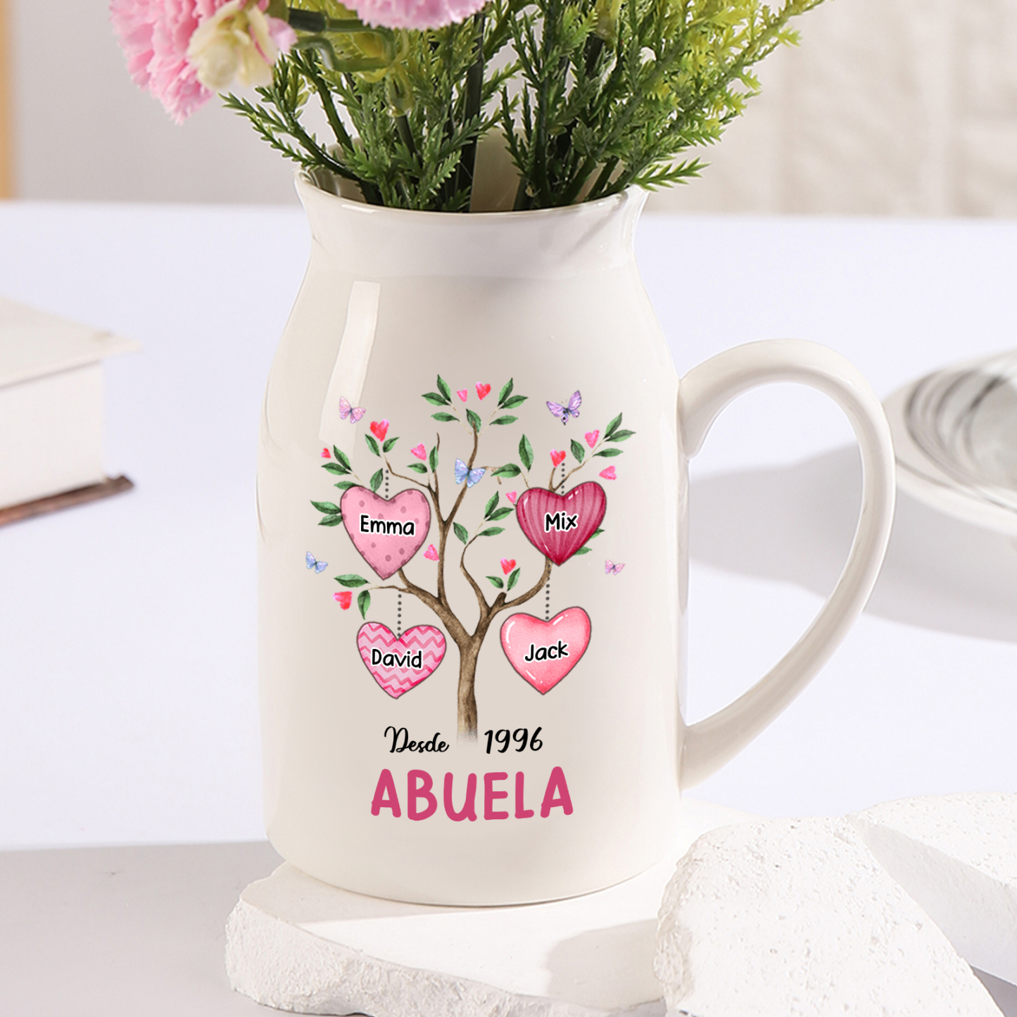 Florero de cerámica árbol de corazones 2-8 nombres personalizados con texto y año decoración del hogar-Jessemade ES