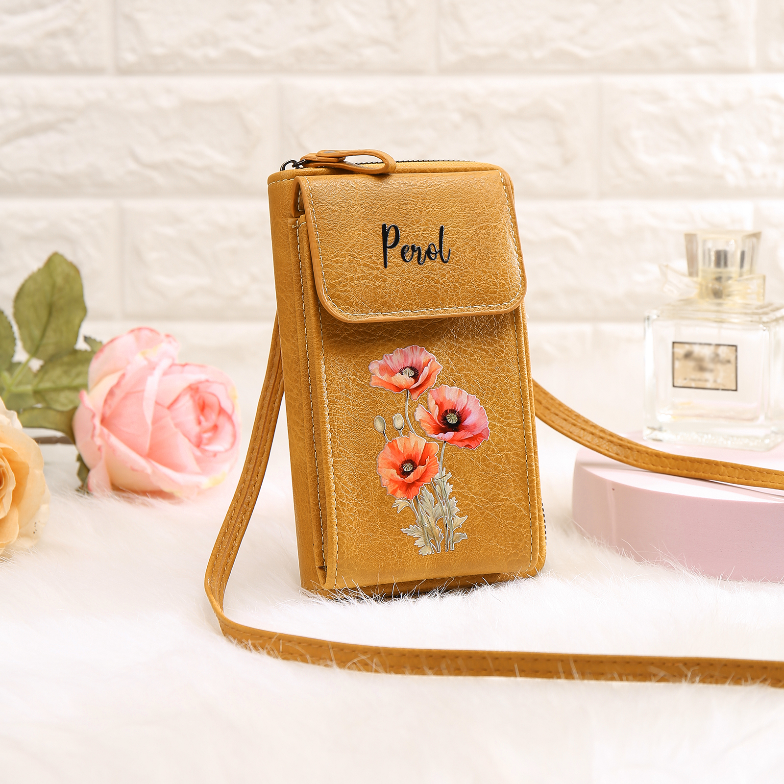 Cartera, billetera con 1 nombre y 1 flor de nacimiento personalizados monedero clásico para mujer-Jessemade ES