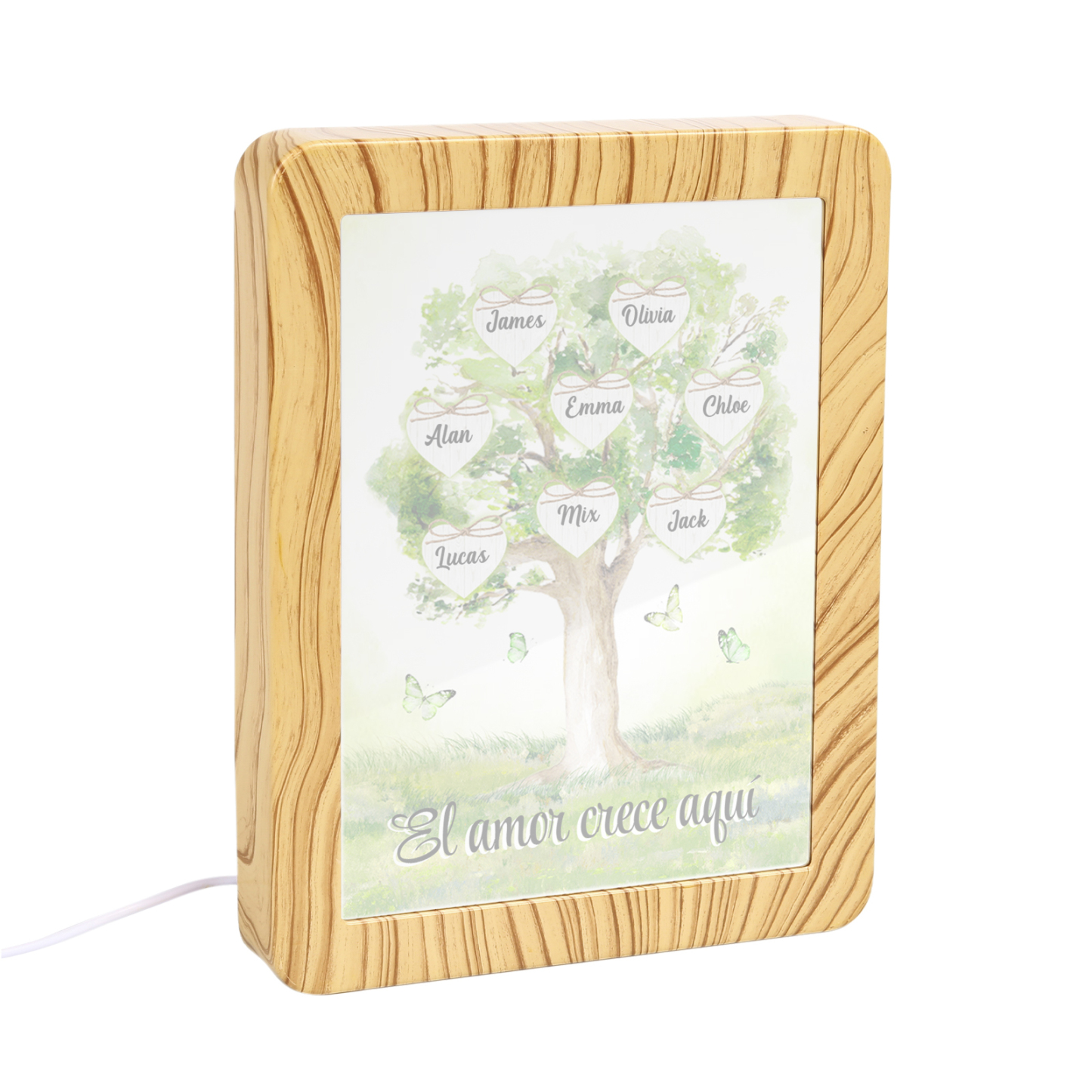Marco/Espejo con LED Multifuncional Árbol de la Vida 2-8 Nombres Personalizados con 1 Texto-Jessemade ES