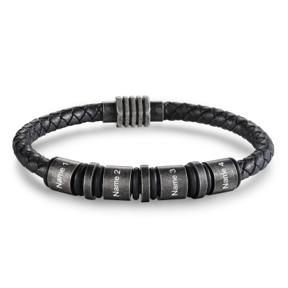 Pulsera de cuero trenzado con 4 aros 4 nombres personalizados pulsera de hombre -Jessemade ES