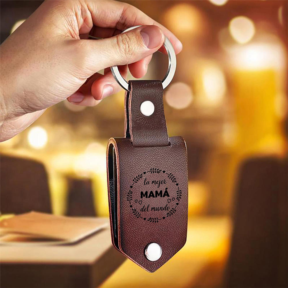 A mi mamá - Llavero de cuero personalizado con 1 foto y nombres-Jessemade ES