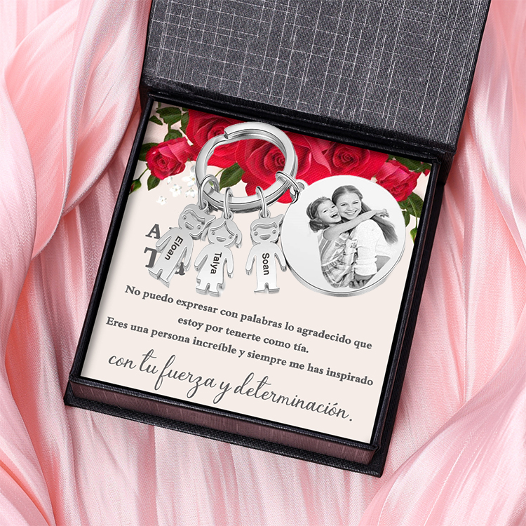 A mi tía - Llavero 3 Nombres Personalizado Con Charms 3 Niños con Foto y Texto-Jessemade ES