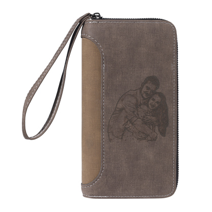 Cartera, billetera con cierre personalizada con 1 foto y 1 texto monedero para hombre-Jessemade ES
