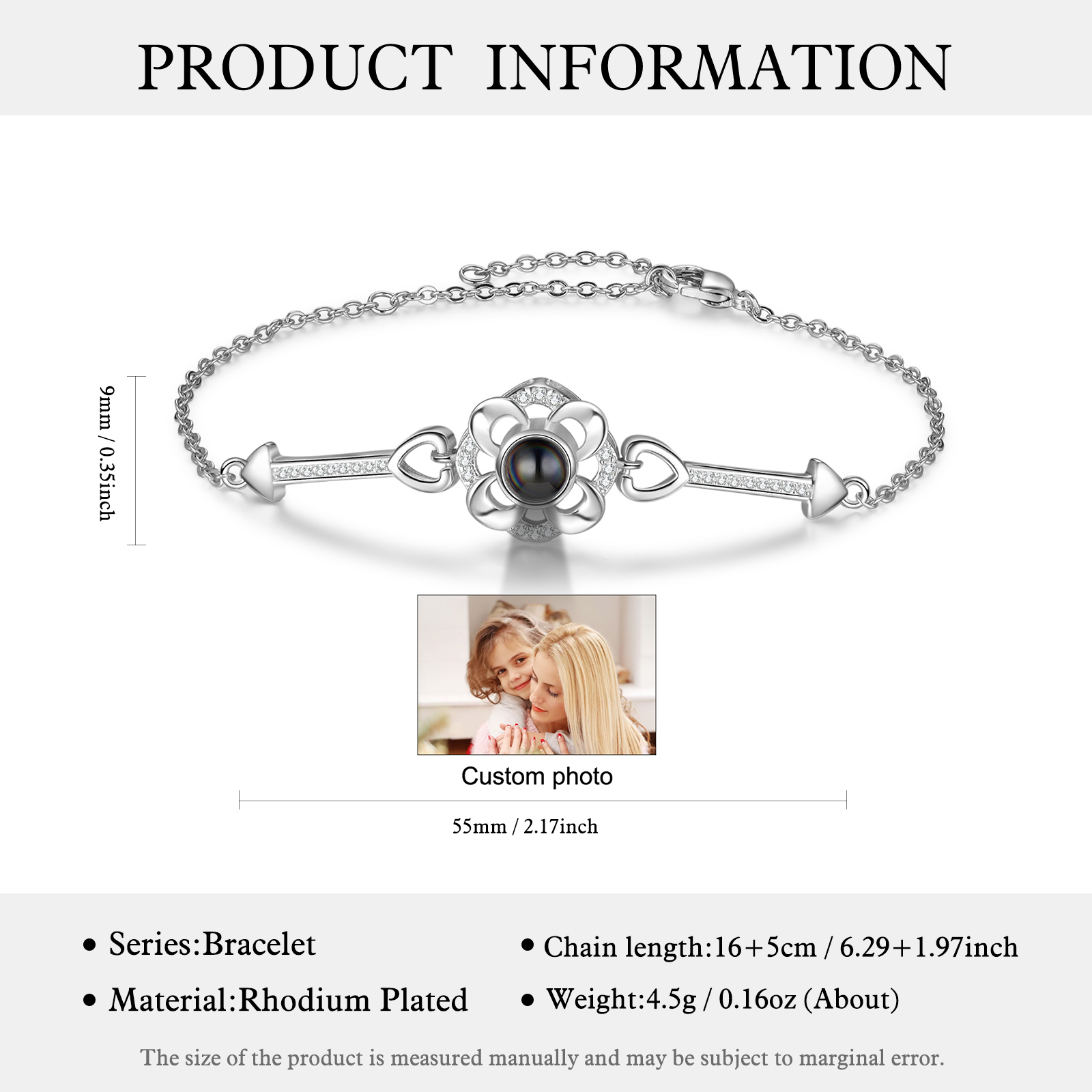 Pulsera con proyección de foto en color para mujer dije de flor Brazalete de proyección-Jessemade ES
