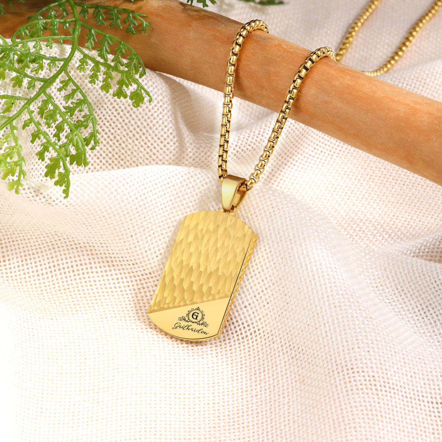 Collar de placa personalizado con 1 nombre, 1 letra y 1 texto en la trasera para hombre-Jessemade ES