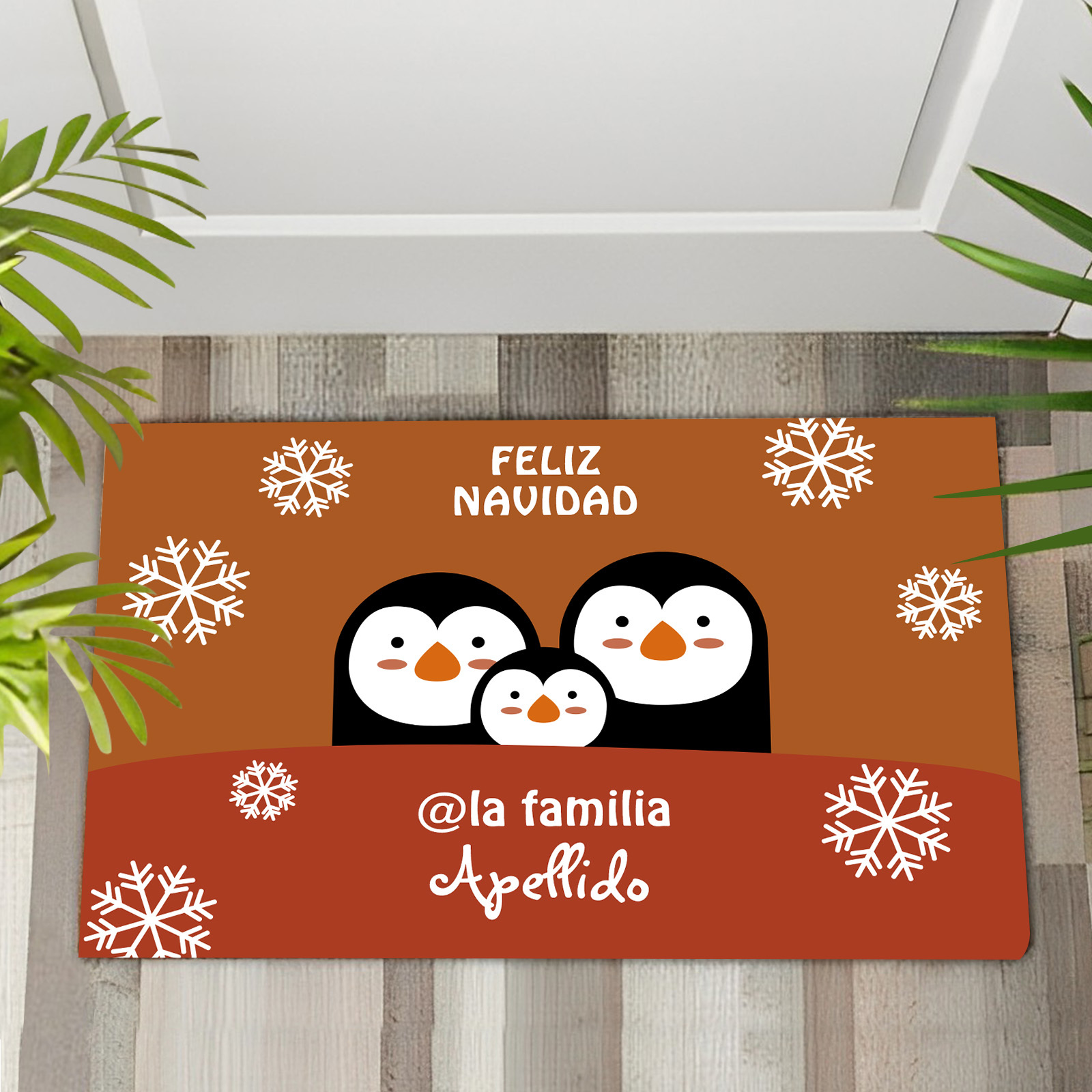 Navidad-felpudo/alfombra de entrada familia de pingüinos personalizado con apellido-Jessemade ES