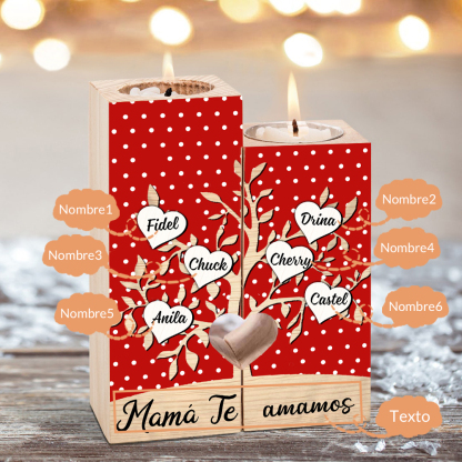 A la familia-Candelero de árbol de la vida de madera personalizado con 3-8 nombres y 1 texto sin vela-Jessemade ES