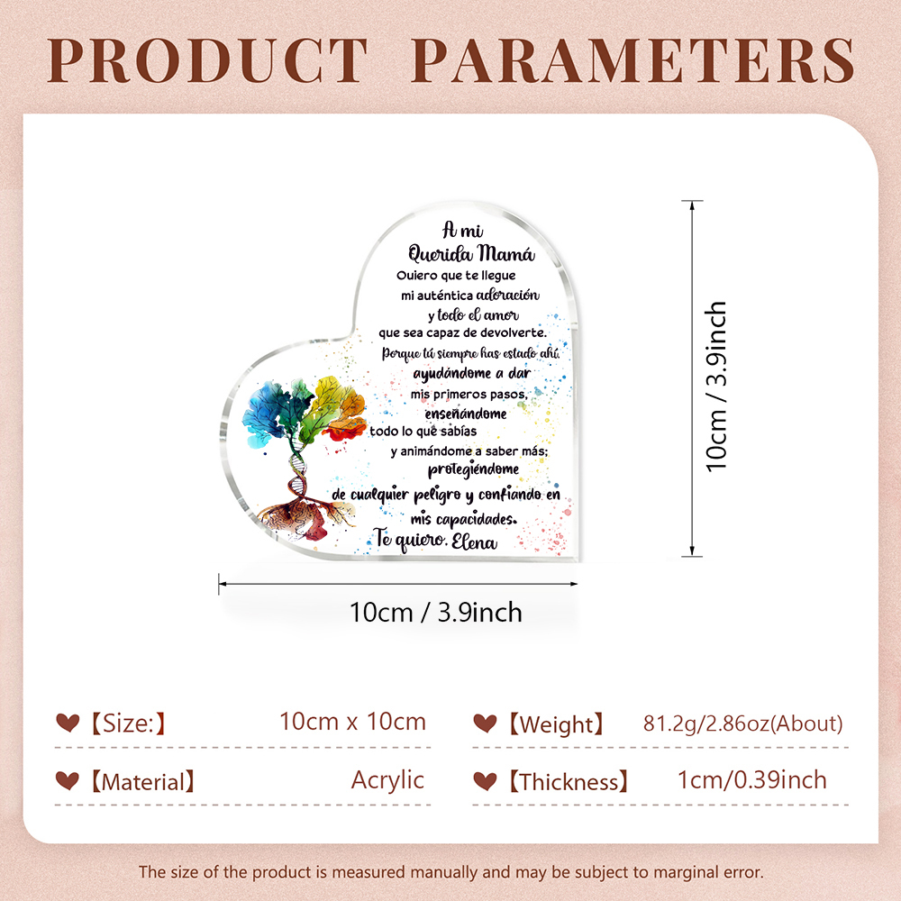 A mi mamá-Placa de acrílico en forma de corazón árbol y frases amorosos 1 nombre personalizado-Jessemade ES