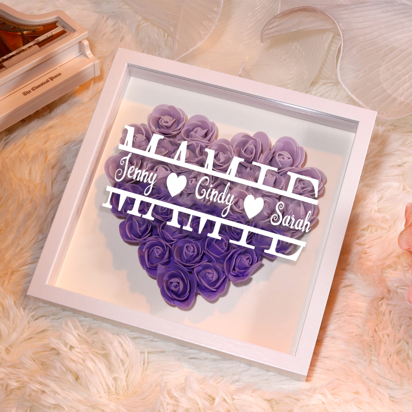 Adorno de madera de flores personalizado con 1 nombre y 1 texto-Jessemade ES