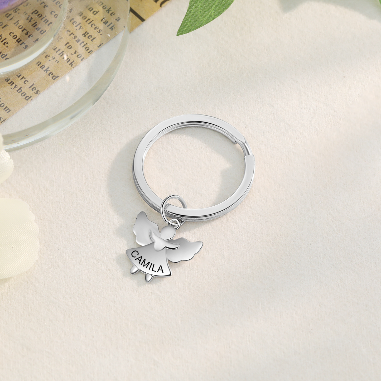 Llavero con colgante de ángel amuleto de guardia personalizado con 1 nombre-Jessemade ES