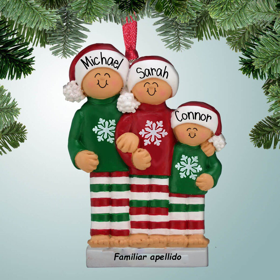 Muñeco Ornamento Navideño 3 Nombres y Texto Personalizados Adorno de Madera