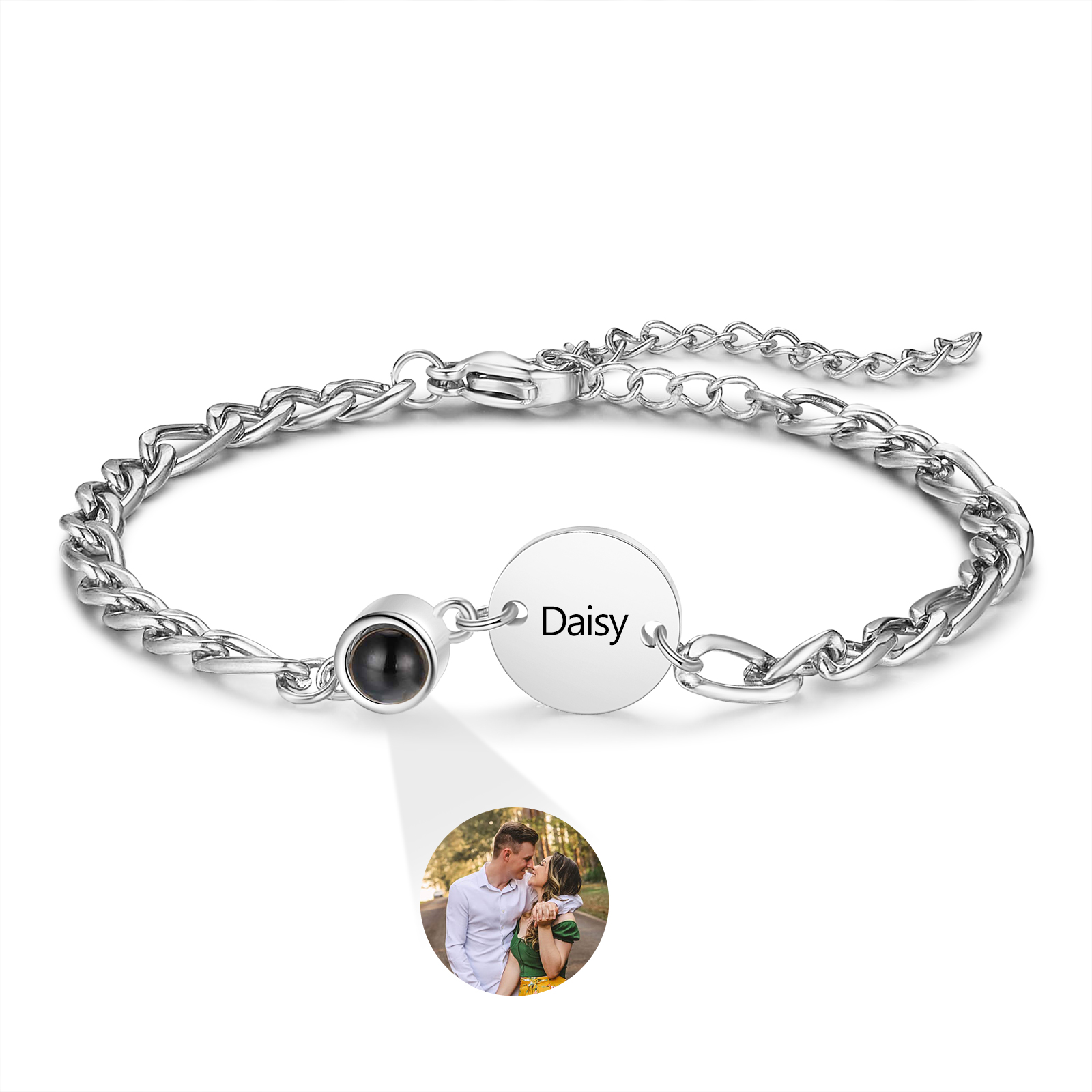 Pulsera con proyección de foto en color para mujer personalizada con 1 nombre Brazalete de proyección-Jessemade ES