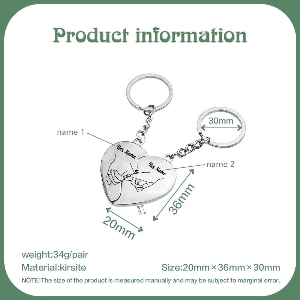 Llavero de corazón para pareja "Juntos un corazón completo" 2 nombres personalizados-Jessemade ES