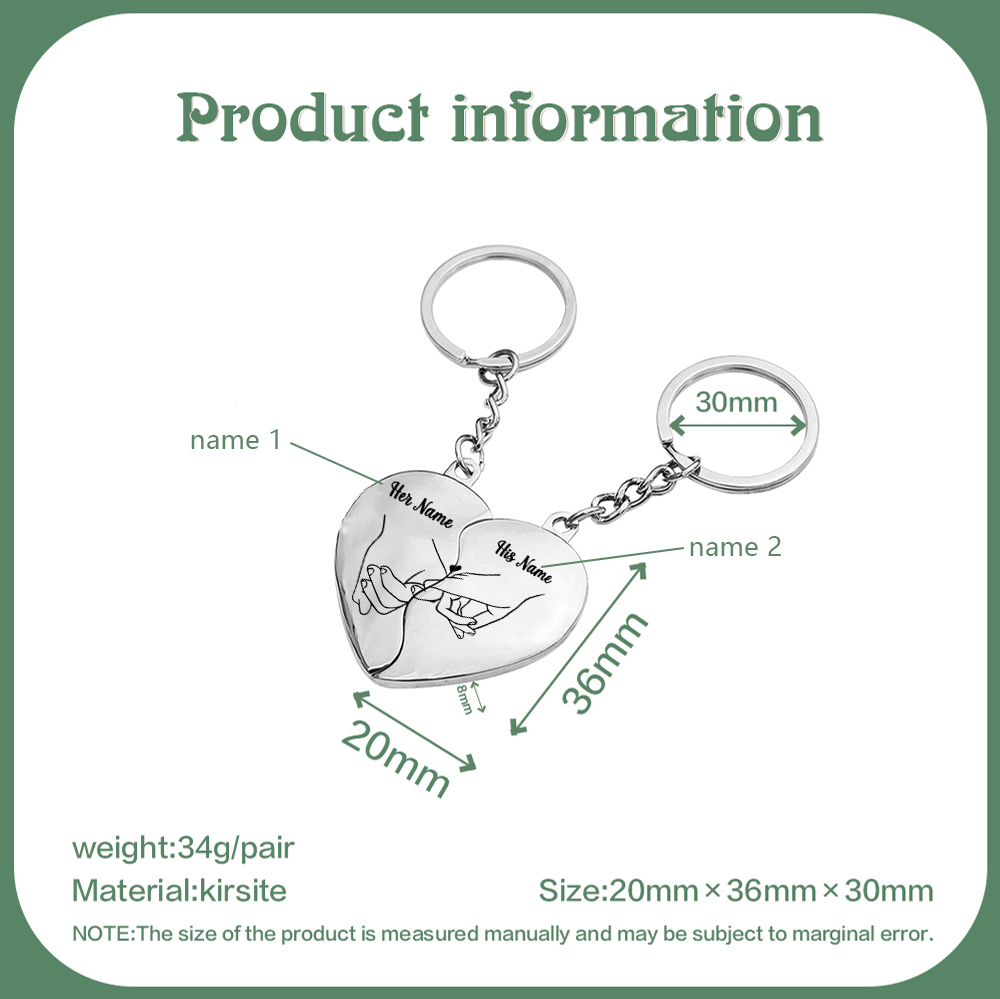 Llavero de corazón para pareja "Juntos un corazón completo" 2 nombres personalizados-Jessemade ES