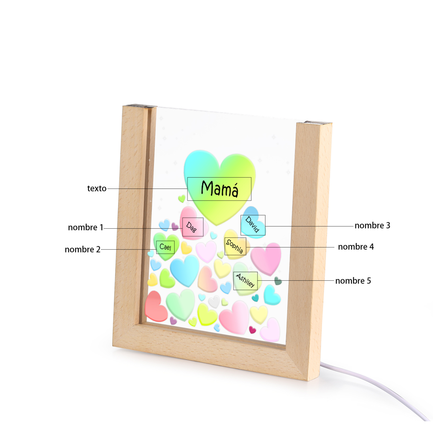 A mi mamá/abuela-Lámpara Personalizada con 2-8 Nombres y Texto "corazones" 3D Ilusión Luz de Noche-Jessemade ES