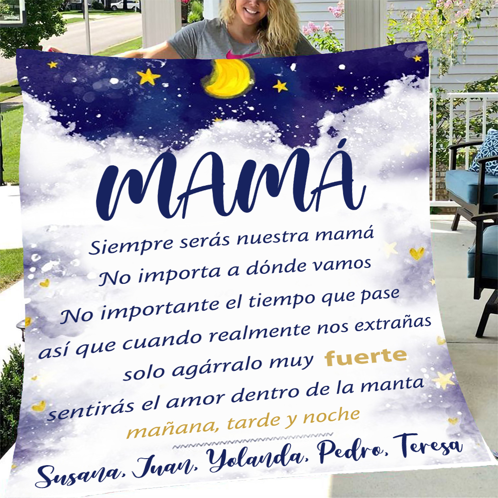 A mi mamá-Manta de buen calidad con frase amoroso y personalizada con 5 nombres | Jessemade ES