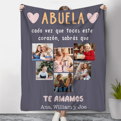 A mi abuela-Manta de buen calidad personalizada con 6 fotos y texto-Jessemade ES