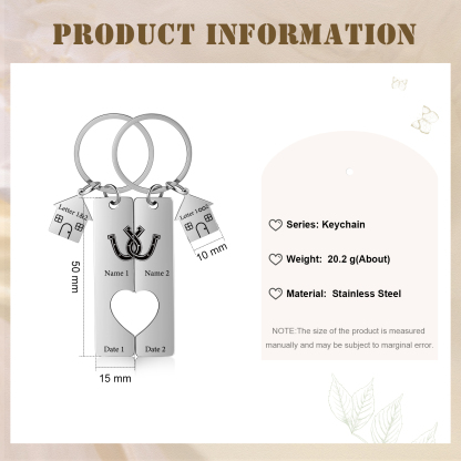 Llavero para pareja herradura 2 letras, 2 nombres personalizados con fecha dije de casa-Jessemade ES