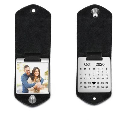 Llavero para pareja de cuero personalizado con fecha y foto-Jessemade ES