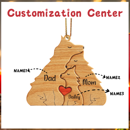 Navidad-Ornamento muñecos navideño de madera familia de zorros 3 nombres personalizados adorno del árbol-Jessemade ES