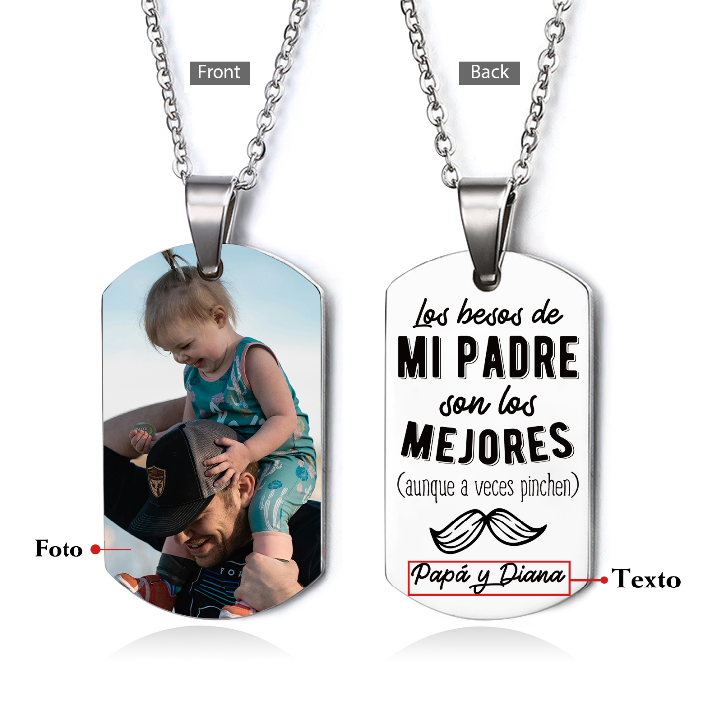 A MI PAPÁ-Collar de placa personalizada con texto y foto-Jessemade ES