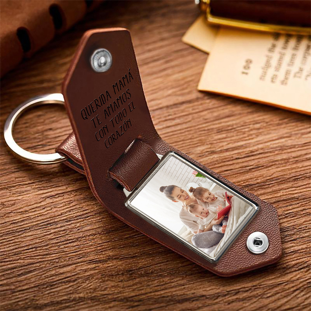 A mi mamá - Llavero 1-5 nombres y 1 foto personalizados de cuero mano y manitos-Jessemade ES