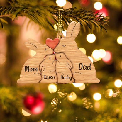 Navidad-Ornamento muñecos navideño de madera familia de conejos 4 nombres personalizados adorno del árbol-Jessemade ES