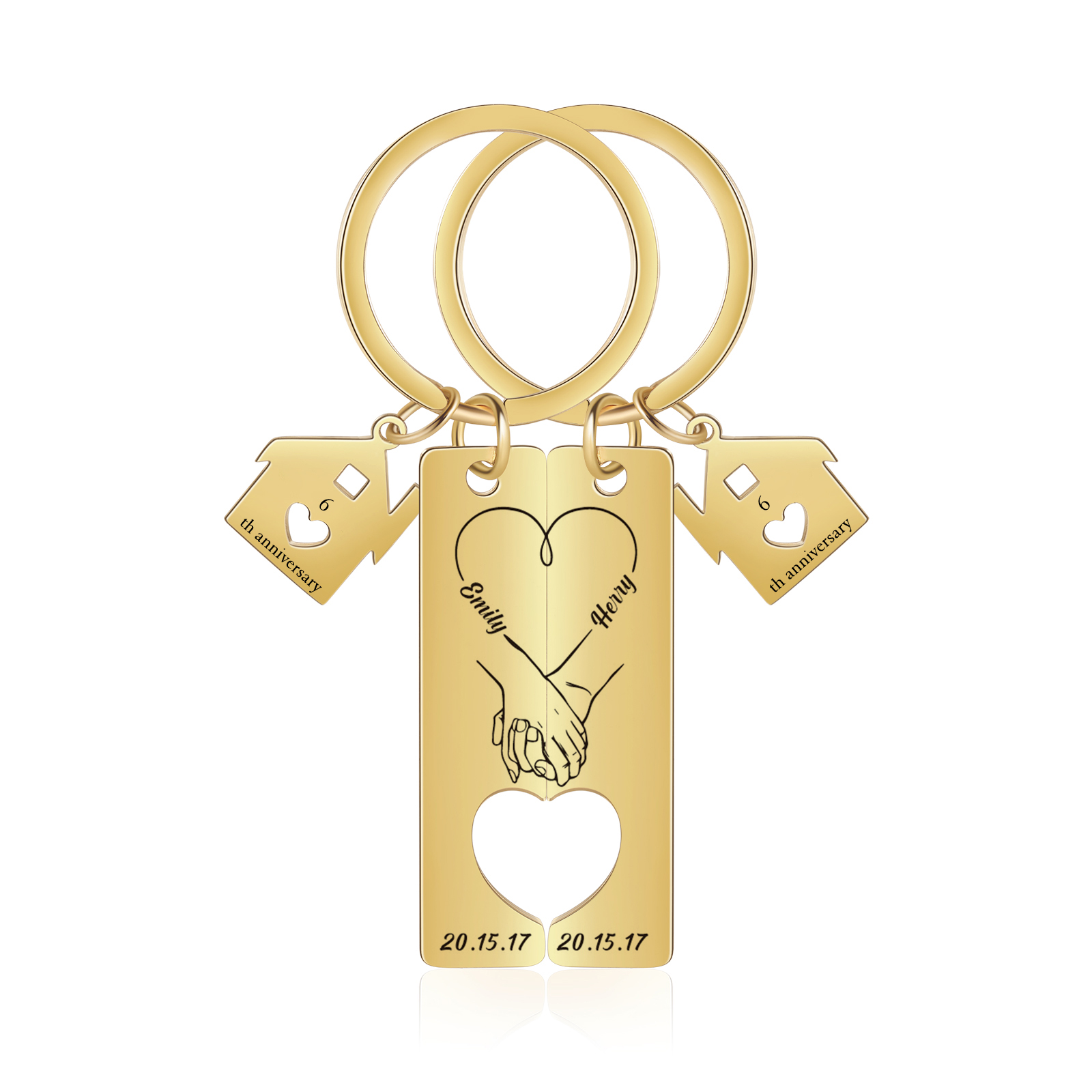 Llavero para pareja manos cogidas 2 nombres, 2 textos personalizados con fecha dije de casa-Jessemade ES