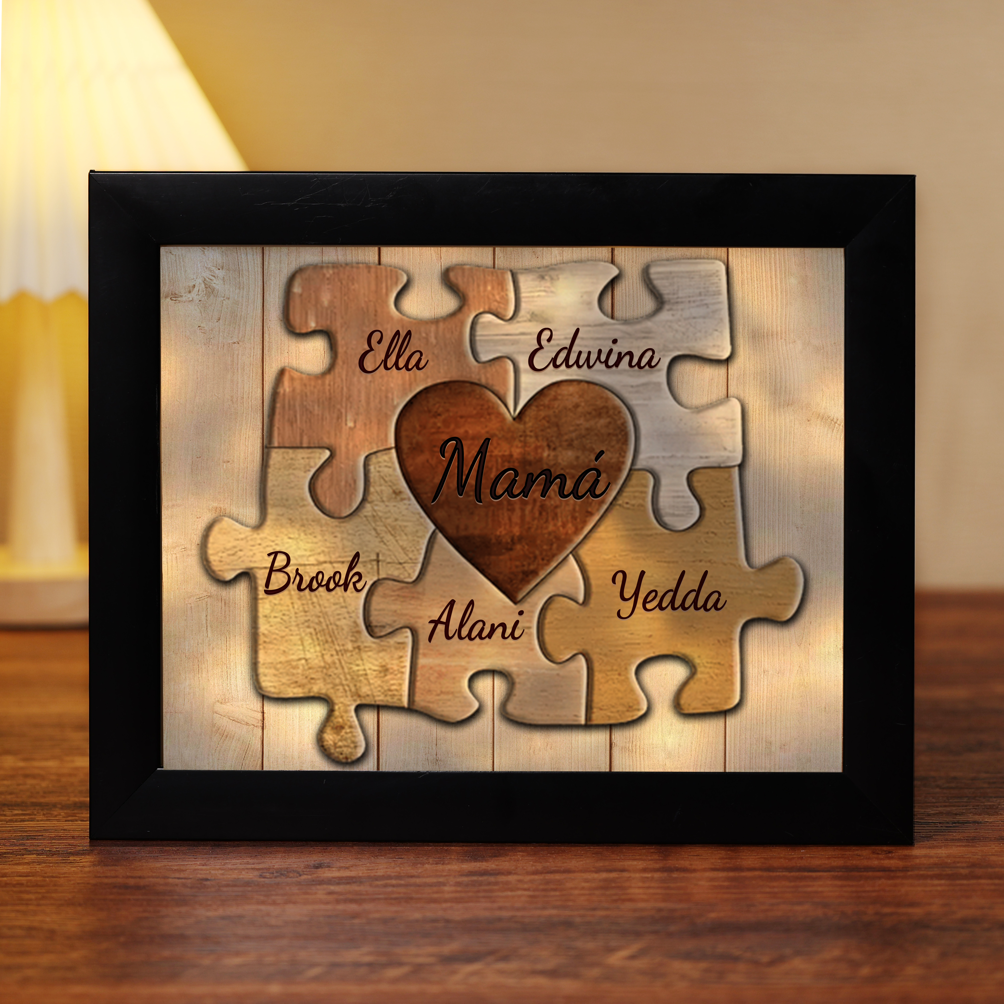 A mi mamá-Marco de 3-9 nombres personalizados rompecabezas de plástico con lámpara-Jessemade ES