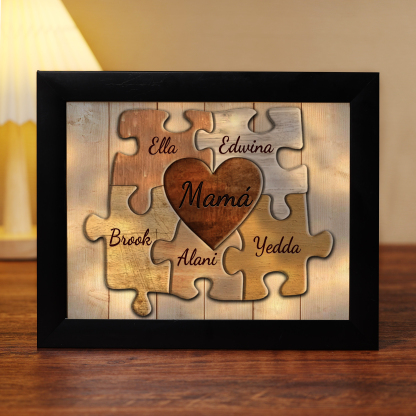 A mi mamá-Marco de 3-9 nombres personalizados rompecabezas de plástico con lámpara-Jessemade ES