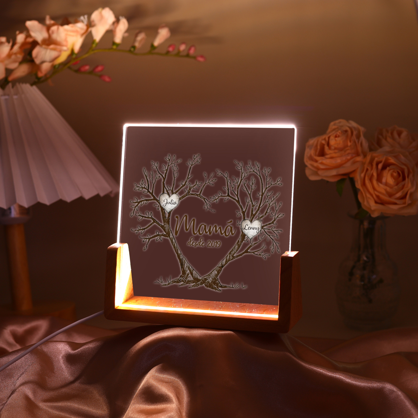 A mi mamá/abuela-Lámpara Personalizada con 2-8 Nombres, 1 Texto y 1 Fecha "árbol de la vida" 3D Ilusión Luz de Noche-Jessemade ES